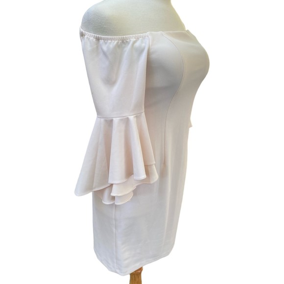 🛑SOLD🛑Calvin Klein Off the Shoulder Sheath Ruffled Sleeve Dress Women Size 14 - Picture 6 of 12